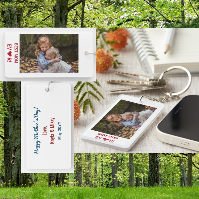 Meilleure maman Jamais Coeur Fête des Mères Garde  (Best Mom Ever. Heart. Personalized photo keychain. Elegant modern minimalist Mother's Day bday gift)