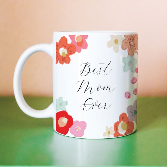 Meilleure maman jamais floral Mug (Bright floral Best Mom Ever coffee mug.)