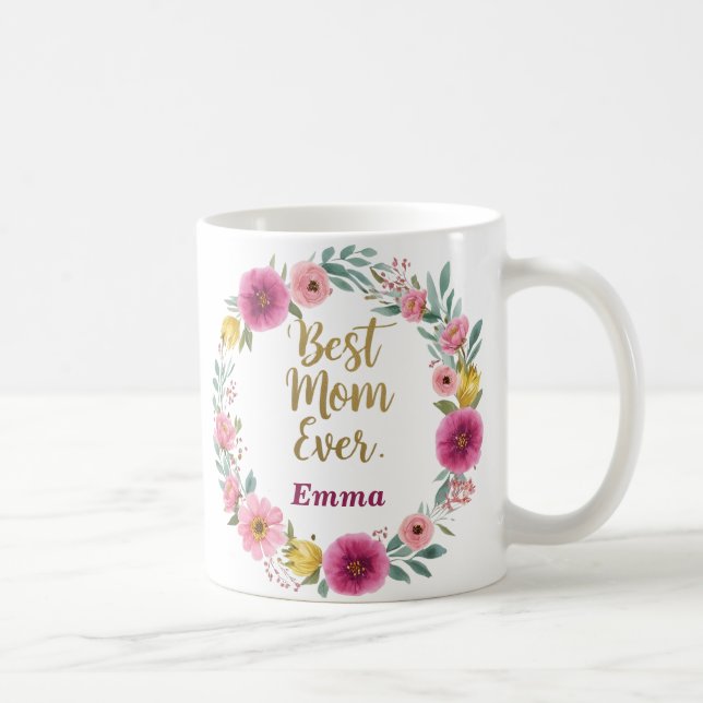 Meilleure maman jamais floral Mug - Nom personnali (Droite)