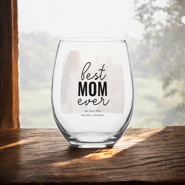 Meilleure Maman Jamais Photo Verre Vin Stemless (Créateur téléchargé)