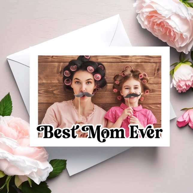 Meilleure maman Jamais Rétro Photo Floral Carte de (Best Mom Ever Retro Photo Floral Mother's Day Card)