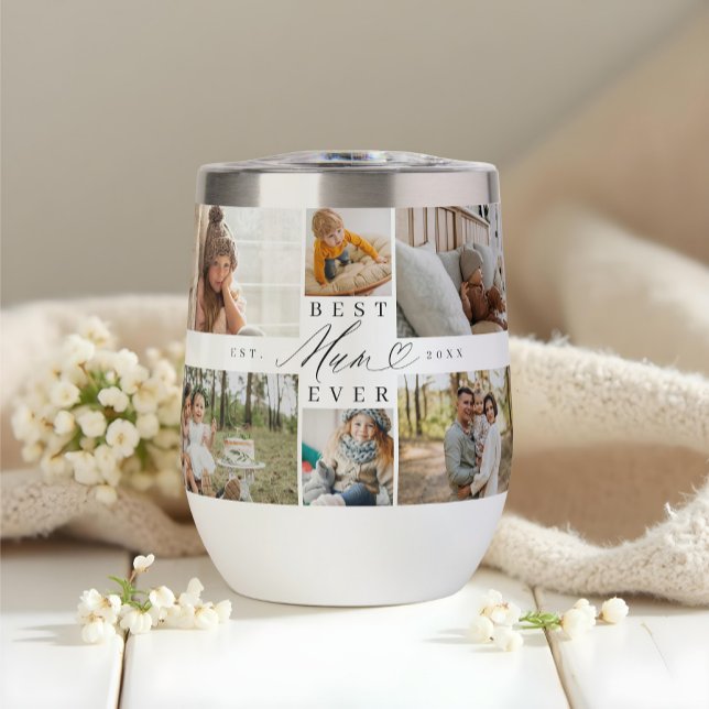 Meilleure maman Jour Script Fête des Mères Collage (Best Mum Ever Script Mother's Day Photo Collage Thermal Wine Tumbler)