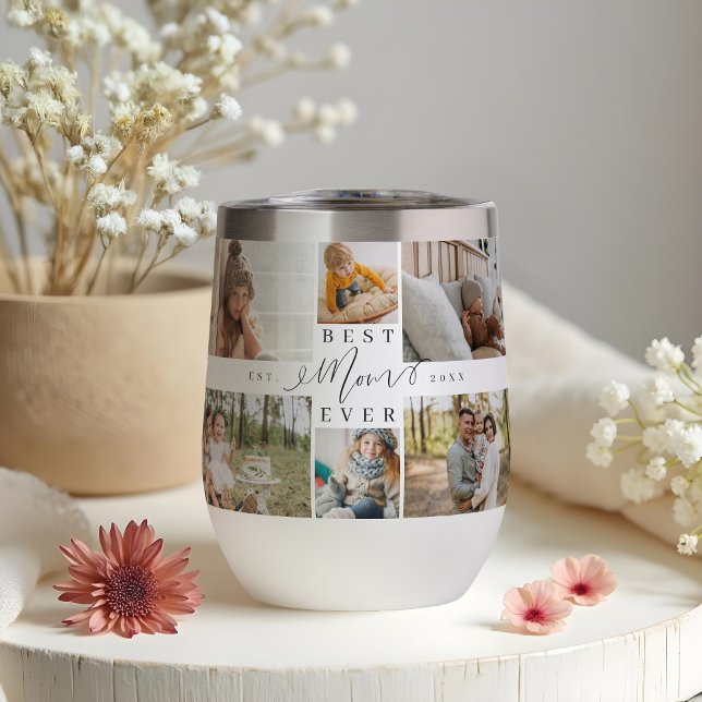 Meilleure maman Jour Script Fête des Mères Collage (Best Mom Ever Script Mother's Day Photo Collage Thermal Wine Tumbler)
