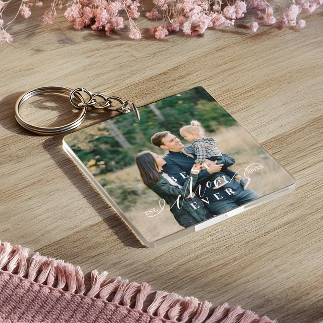 Meilleure maman Jour Script Fête des Mères Photo K (Best Mom Ever Script Mother's Day Photo Keepsake Keychain)