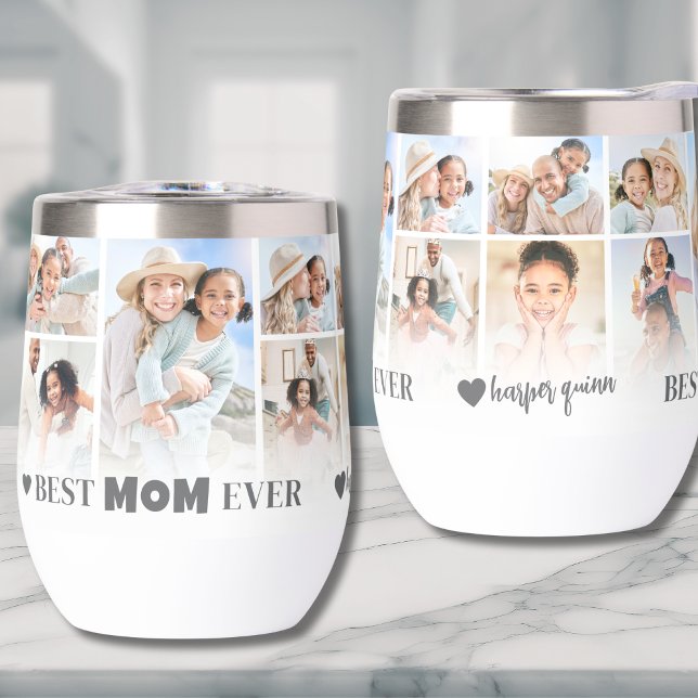 Meilleure Maman Photo Collage Fête des mères (Best Mom Photo Collage Mothers Day Thermal Wine Tumbler)