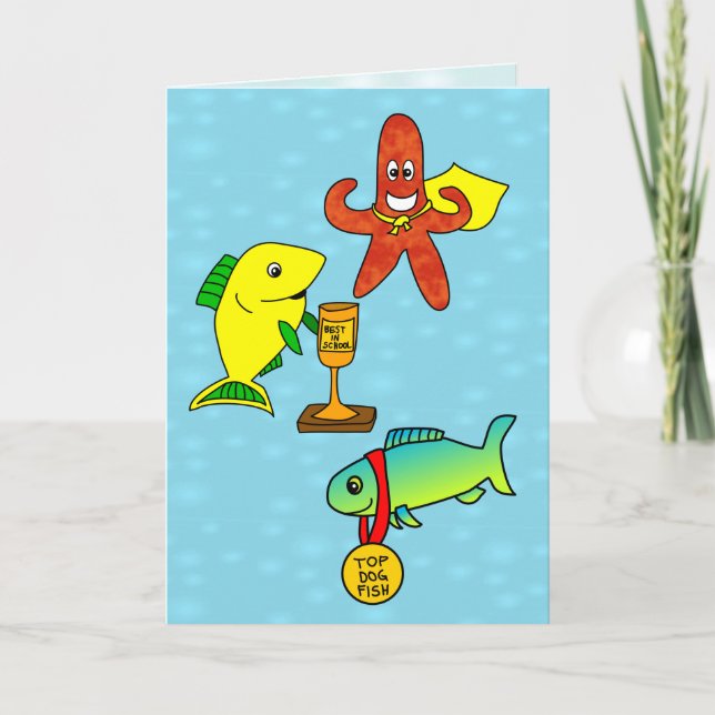 Meilleures pêches Drôle Cartoon Poisson Carte Anni (Devant)