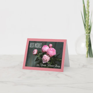 Meilleurs voeux, nom carte jour pink pivoines sur