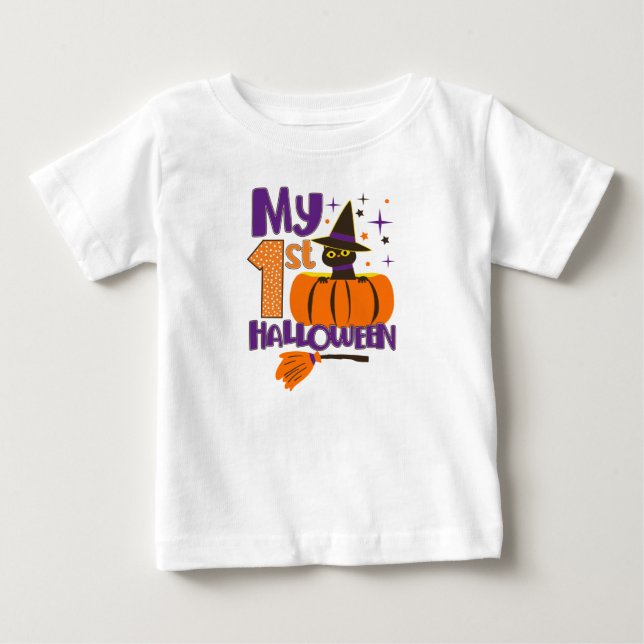 Mein 1. Halloween Niedliches Schwarzes Katzen Kürb Baby T-shirt (Vorderseite)