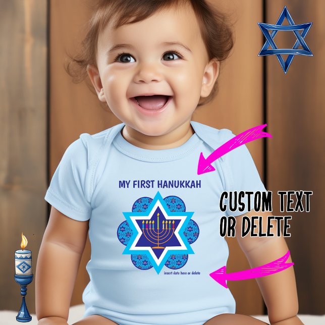 Mein 1. Hanukkah blau - anpassbar Baby Strampler (My [ custom ] Hannukkah - blue onesie)