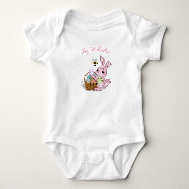 Mein 1. Osterrosa-Hase Baby Strampler (Vorderseite)
