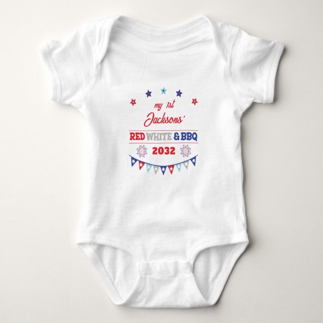 Mein 1. Rot-Weiß und GRILLEN 4. july Feuerwerk Baby Strampler (Vorderseite)