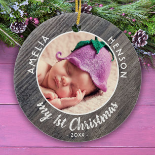 Mein 1. Weihnachten Baby`s erstes rustikales Holzf Keramik Ornament