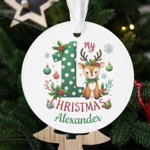 Mein 1. Weihnachten Süßes Rentier Baby Jungen Foto Ornament