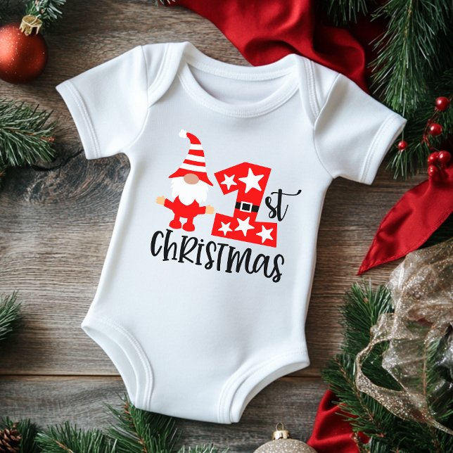 Mein 1. Weihnachtsfest Niedlich Gnome Santa Modern Baby Strampler (Von Creator hochgeladen)