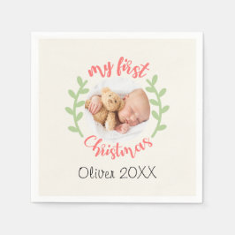 Mein 1. Weihnachtsjunge Name FOTO Wreath Holiday Serviette