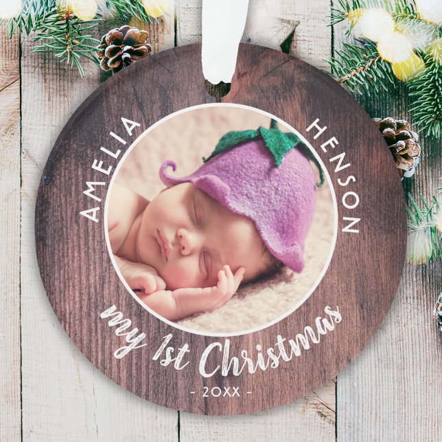 Mein 1. Weihnachtsjunges erstes rosa Wood Foto Ornament (Von Creator hochgeladen)