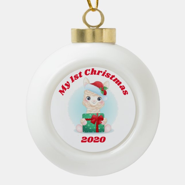 Mein 1. Weihnachtslama Keramik Kugel-Ornament (Vorderseite)