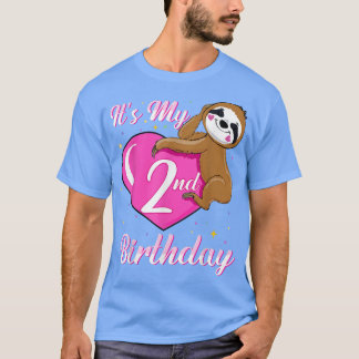 Mein 2. Geburtstag Pink lächelnde Faultier Mädchen T-Shirt