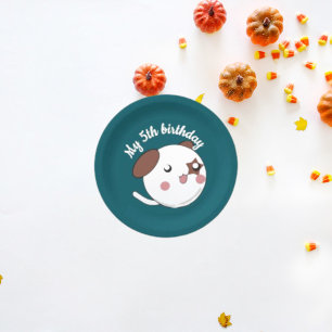 Mein 5. Geburtstag, lustiges Red & Brown Hundegesi Pappteller
