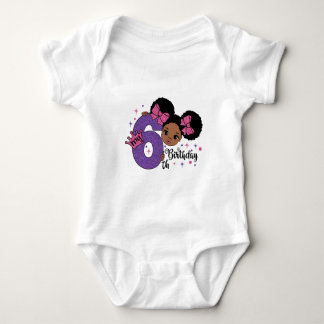 Mein 6. Geburtstagskind Afro Hair Pink Glitzer Bow Baby Strampler