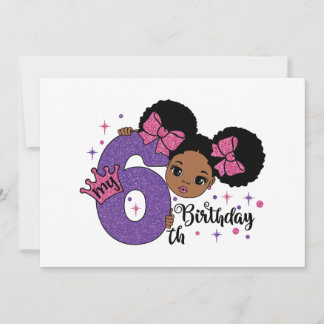 Mein 6. Geburtstagskind Afro Hair Pink Glitzer Bow Einladung