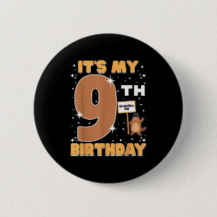 Mein 9. Geburtstag Groundhog Day 9 Jahre altes Mäd Button