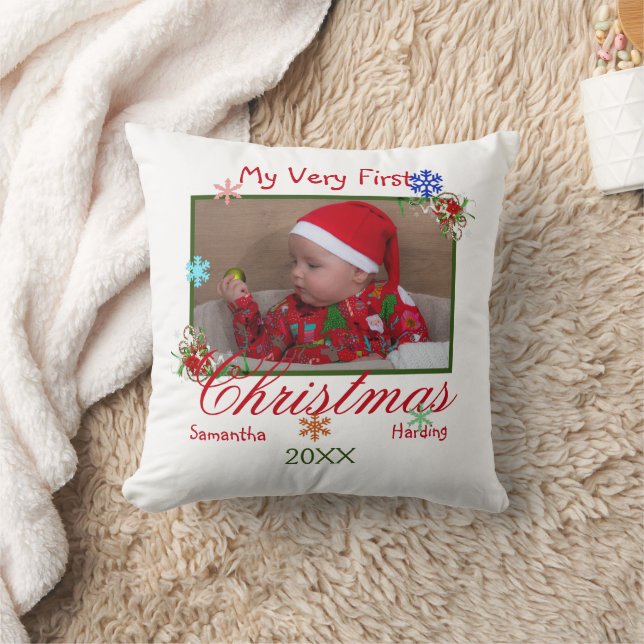 Mein allererstes Weihnachts-Baby-Foto Personalisie Kissen (Decke)