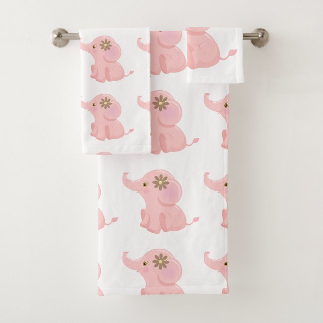 Mein Baby Pink Elephant Badhandtuch Set (Insitu)