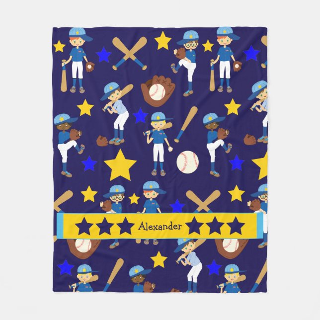 Mein Baseball Team kids Blue Gold Fleecedecke (Vorderseite)