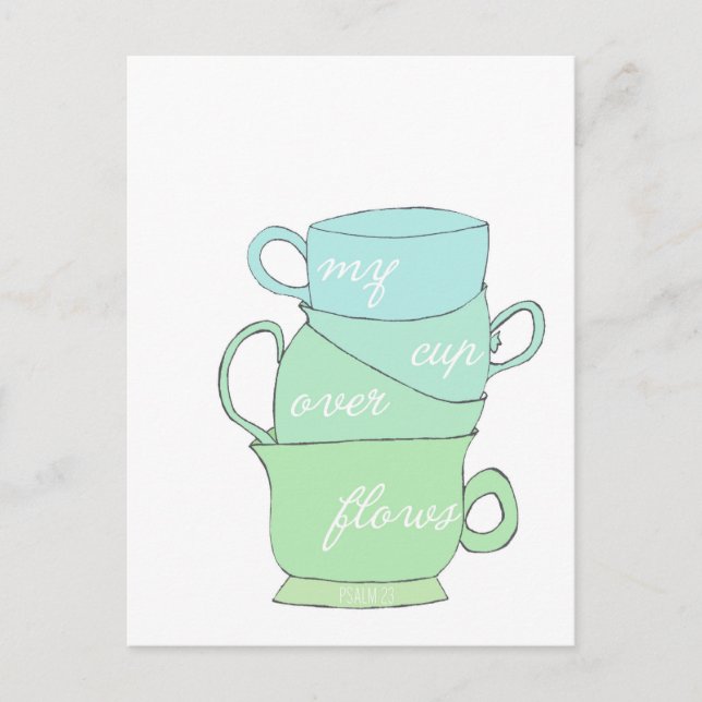 mein Becher überfließt Tasse Abbildung Psalm 23 Postkarte (Vorderseite)