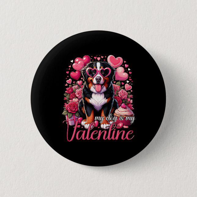 Mein Berner Hund ist mein Valentinhund Lover Button (Vorderseite)