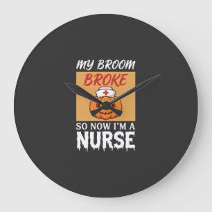 Mein Besen brach Krankenschwester Halloween Große Wanduhr
