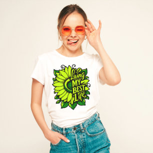 "Mein bestes Leben leben" Blumenzettel T-Shirt