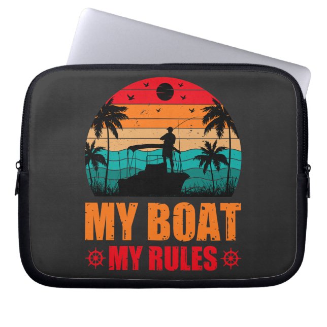 Mein Boot meine Regeln Angelfreunde Vintag Sonnenu Laptopschutzhülle (Vorderseite)