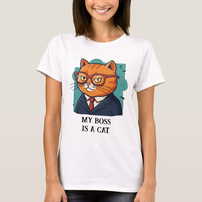 Mein Boss ist eine Katze-Funny-Katze T-Shirt (Vorderseite)