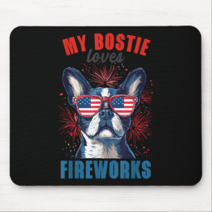Mein Boston Terrier liebt Feuerwerk 4. Juli Hund Mousepad
