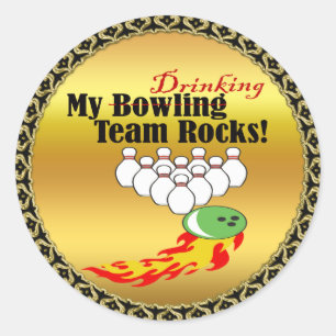 Mein Bowling/trinkenden Teamfelsen Runder Aufkleber