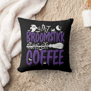 Mein Broomstick läuft auf Kaffeezunge Halloween Kissen
