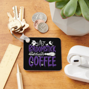 Mein Broomstick läuft auf Kaffeezunge Halloween Schlüsselanhänger