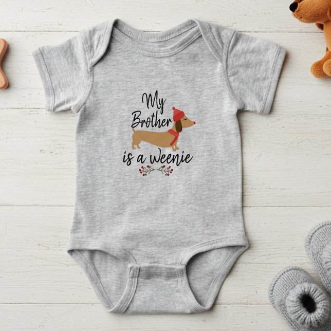 Mein Bruder ist ein Würstchen - Dackel Baby Girl Baby Strampler (My brother is a weenie dog - baby Christmas outfit)