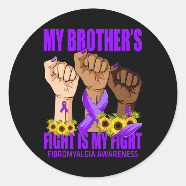 Mein Bruder kämpft gegen Fibromyalgie Awaren Runder Aufkleber (Vorderseite)