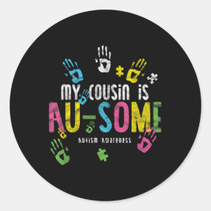 Mein Cousin ist ein Au-some _ Autismus Bewusstsein Runder Aufkleber