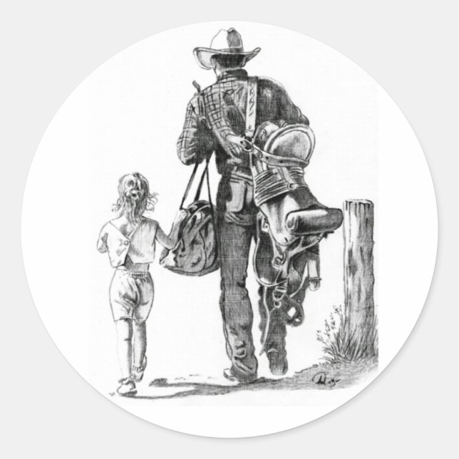 Mein Dad´s ein Cowboy Runder Aufkleber (Vorderseite)