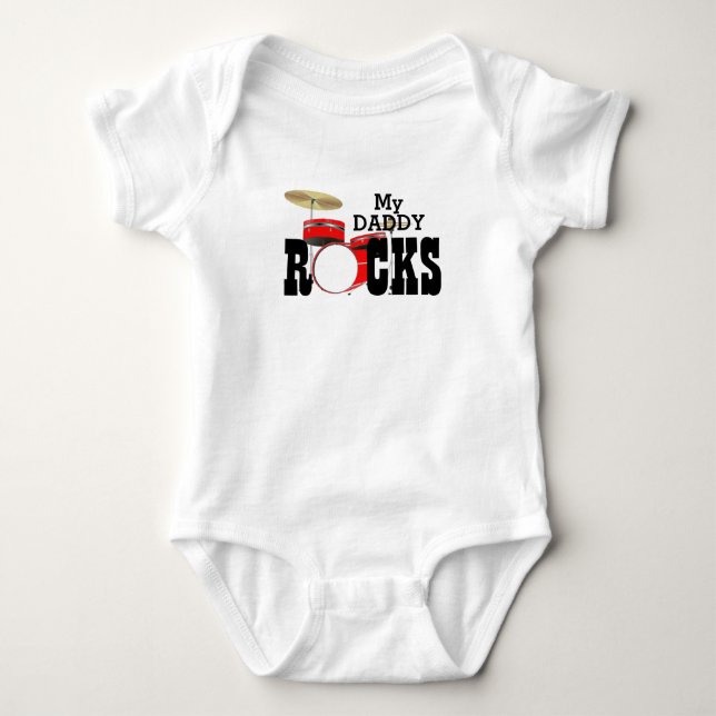 "Mein Daddy Rocks!" mit Drum-Set  Baby Strampler (Vorderseite)