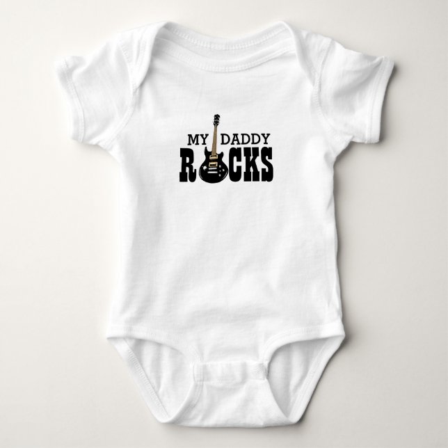 "Mein Daddy Rocks!" mit E-Gitarre Baby Bodysu Baby Strampler (Vorderseite)