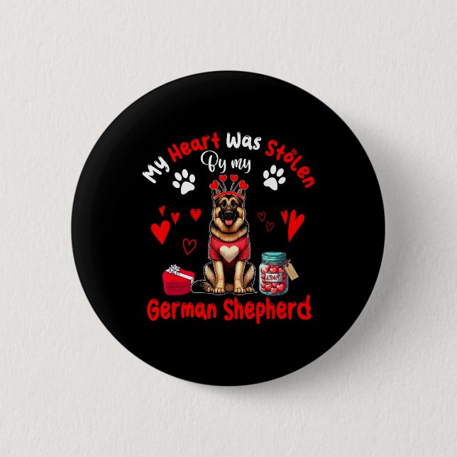 Mein deutscher Schäferhund Valentine D. hat das He Button (Vorderseite)