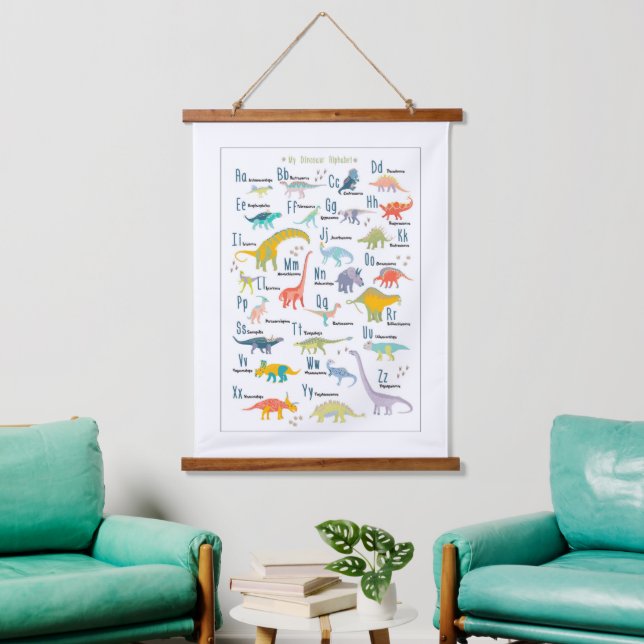 Mein Dinosaur Alphabet Wandteppich Mit Holzrahmen (Wohnzimmer)