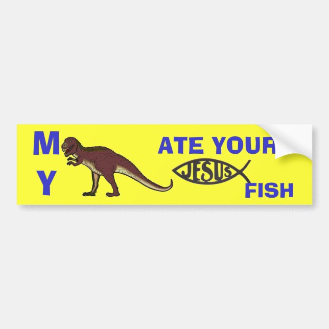 Mein Dinosaurier aß Ihre Jesus-Fische Autoaufkleber (Vorne)