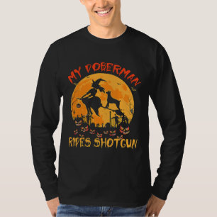 Mein Doberman fährt Shotgun Halloween Funny Dog Li T-Shirt