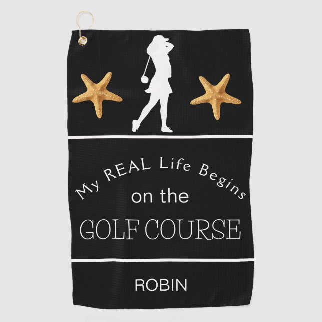 Mein echtes Leben beginnt auf dem Golfplatz Golfhandtuch (Vorderseite)